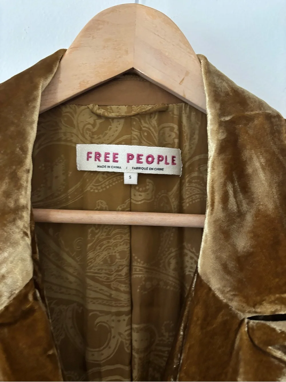 Free People Sharpie Double Breasted Velvet Blazer Gold Size S